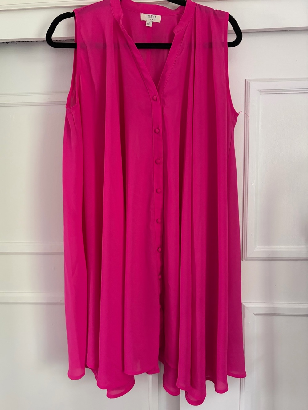umgee Hot Pink Sleeveless Button-Front Tunic Top size L